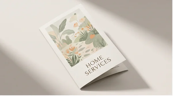 A folded brochure describing a fictional local service business.