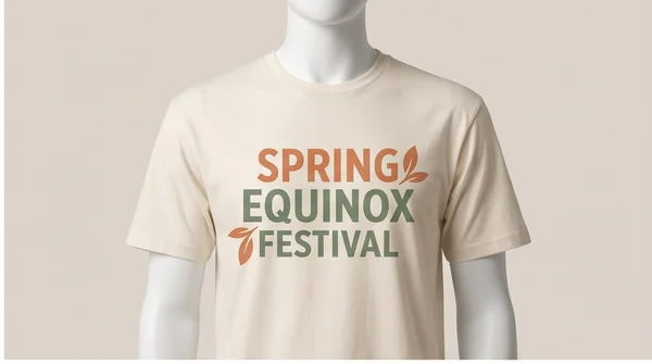 A fictional custom event T-shirt on a studio mannequin.