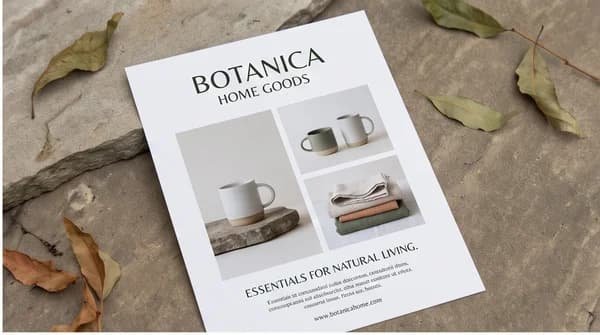 A flyer promoting a fictional small business with clean product imagery.