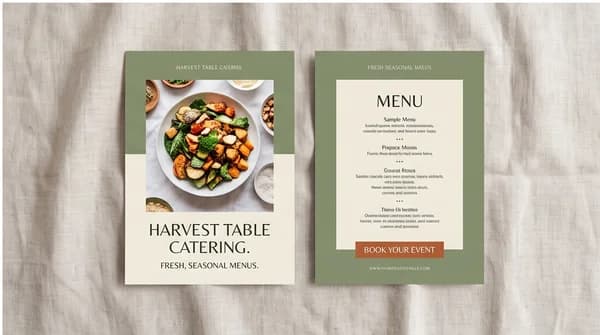 Front and back views of a coordinated two-sided printed flyer.