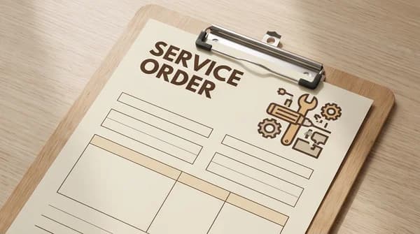 A printed service order form with blank lines and no real customer information.