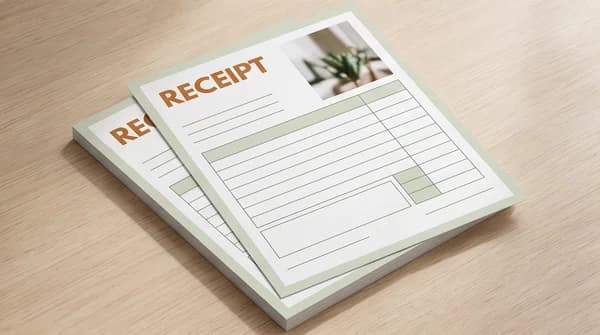 Several printed copies of an illustrative business form arranged in a studio.