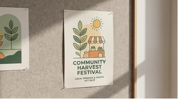A bold fictional community-event poster on an indoor notice wall.