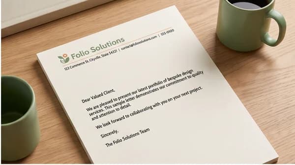 A letterhead page with a sample business letter using fictional information.