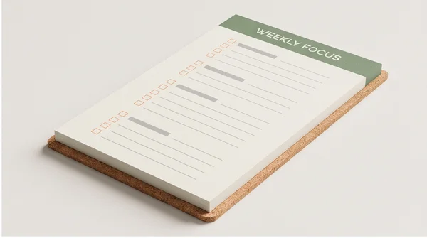 A printed desk notepad with clean checklist lines.
