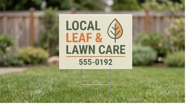 A lawn sign promoting a fictional neighborhood home service business.