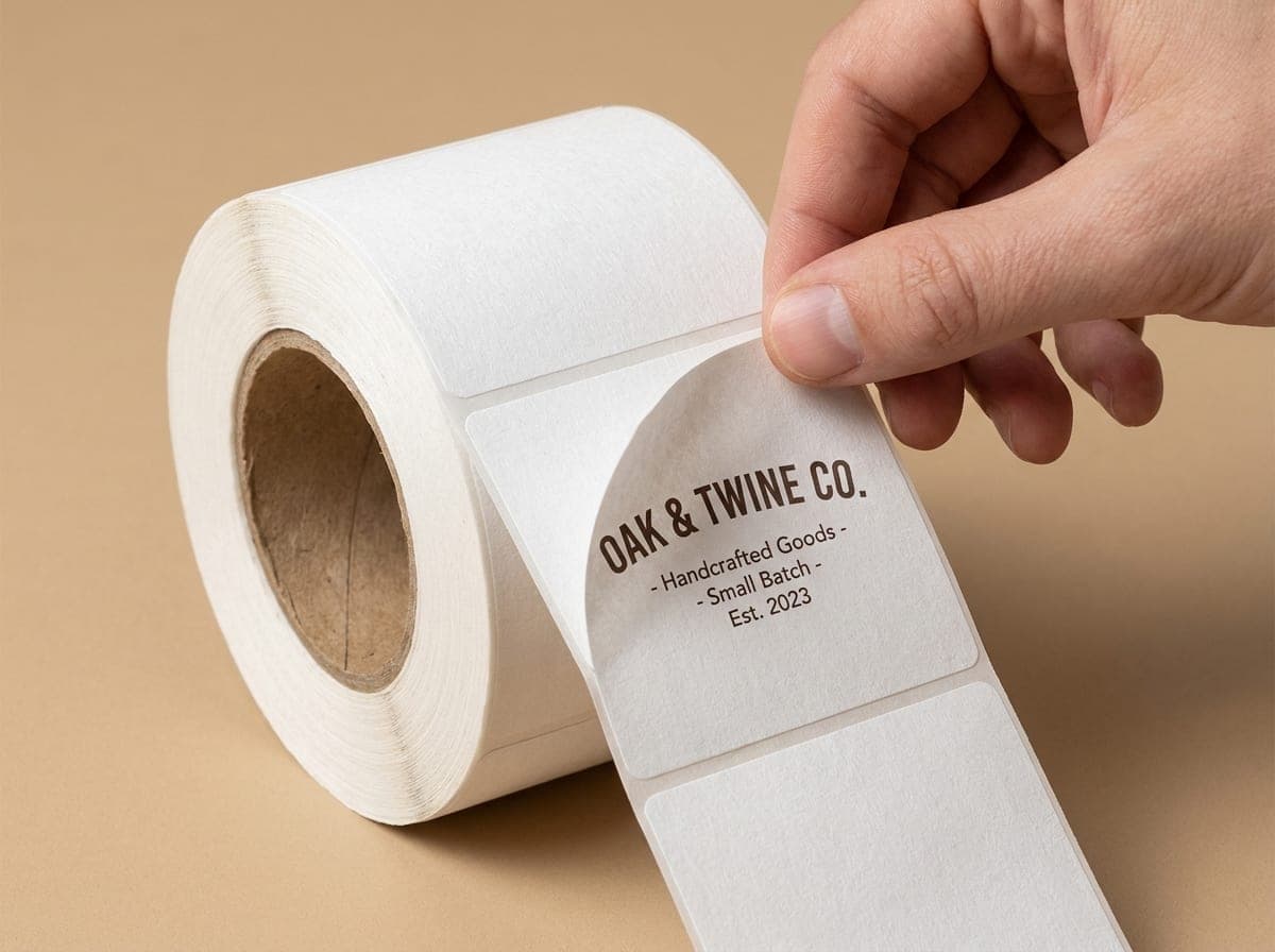 Printed samples showing White Textured Label - Estate #8 paper