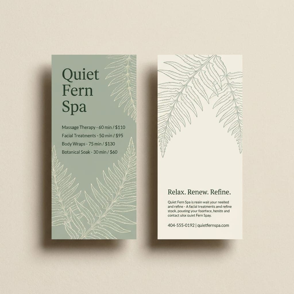 Salon service menu design inspiration