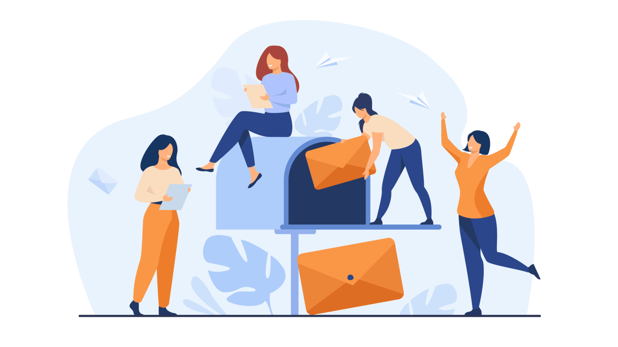 Illustration of people and envelopes
