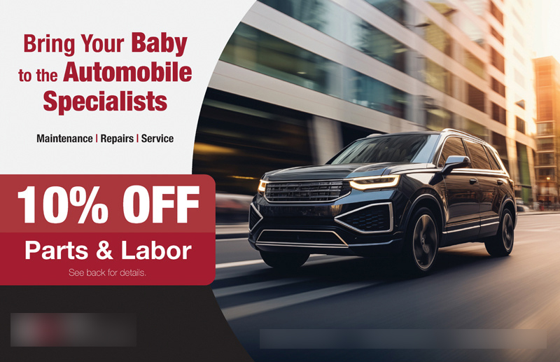 Historical direct-mail campaign artwork: Postcard + Digital Campaign Drives Service Calls for Local Auto Shop