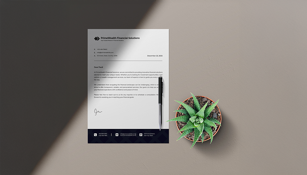 Printed business letter on a desk