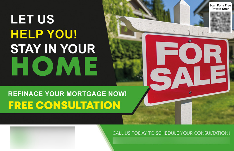 Historical direct-mail campaign artwork: $4.1M in Mortgages Rescued from New Round of Refinance Outreach