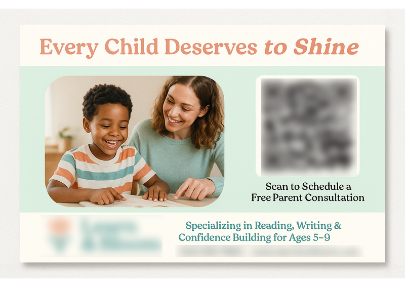 Historical direct-mail campaign artwork: Tutoring Center Adds 42 New Students from AI-Powered Postcard Campaign