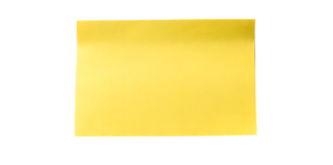 Close-up of a blank yellow sticky note on a white background, ready for messaging.