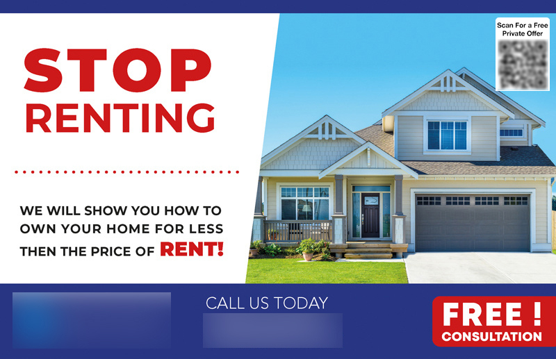 Historical direct-mail campaign artwork: $980K in Closed Sales from “Stop Renting” Campaign Variant