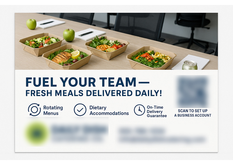 Historical direct-mail campaign artwork: Meal Service Books 14 Business Accounts With High-Impact B2B Postcard Campaign