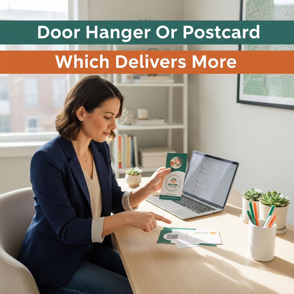 Marketing illustration: Door Hangers vs Postcards: Which Direct Mail Format Wins More Home Service Leads in Boca Raton