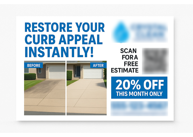 Historical direct-mail campaign artwork: Driveway Cleaning Service Converts 76 Jobs with 20% Off Postcard + OMNI REACH
