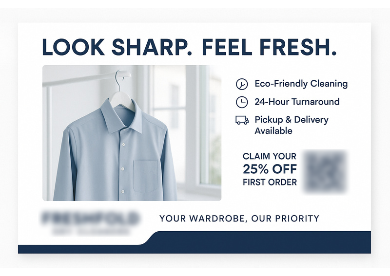 Historical direct-mail campaign artwork: FreshFold Converts 129 High-Value Clients with First-Time Offer Campaign