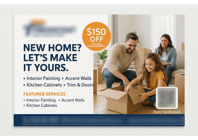 Historical direct-mail campaign artwork: Painting Company Wins New Homeowners with Targeted QR Discount Campaign