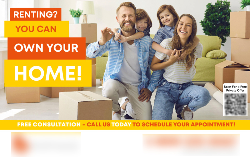 Historical direct-mail campaign artwork: 13 Families Closed on Homes After “You Can Own Your Home” Campaign