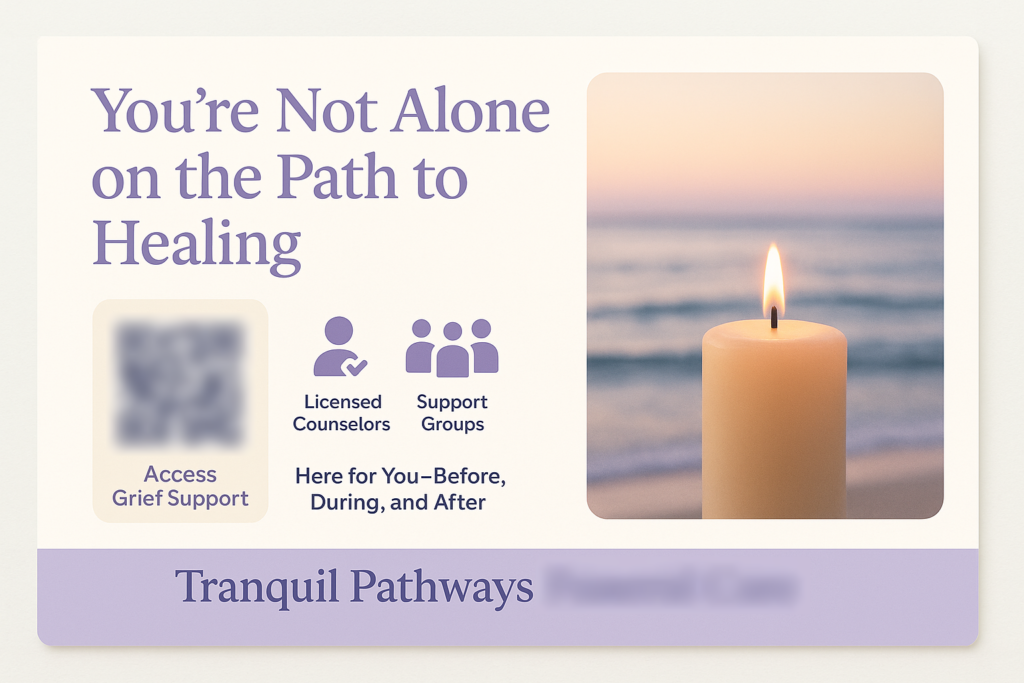 Historical direct-mail campaign artwork: Support Center Reaches 55 Families Through AI-Driven Healing Campaign