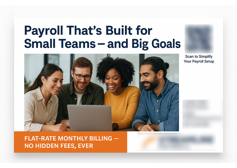 Historical direct-mail campaign artwork: Payroll Company Attracts Small Business Clients with Flat-Rate Postcard Campaign