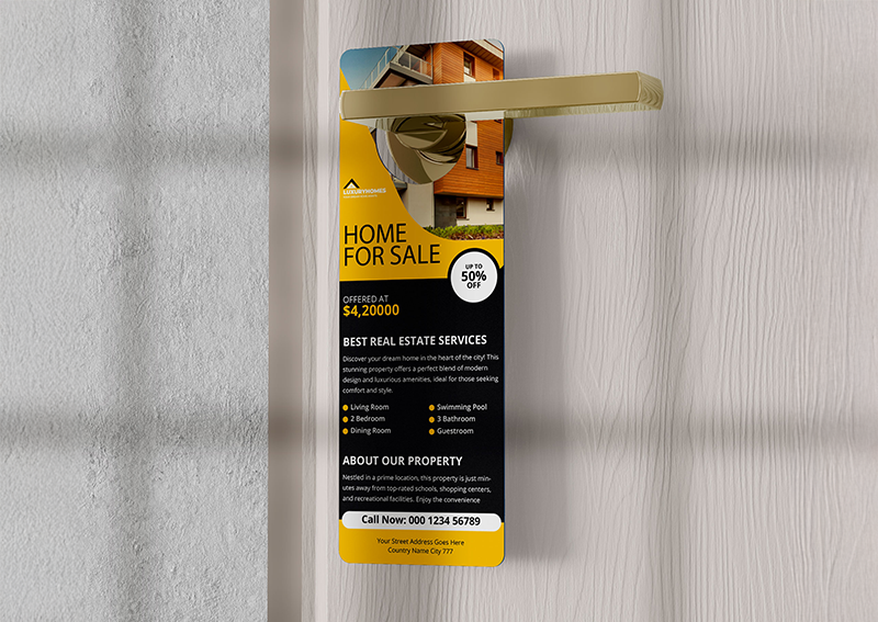 Real-estate door hanger on a door handle