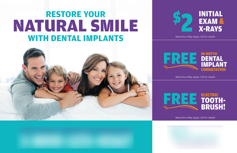 Historical direct-mail campaign artwork: Dental Office Generates $29K in Implant Revenue With Offer-Based Campaign