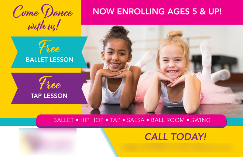 Historical direct-mail campaign artwork: Dance Studio Books 42 New Students With Free Class Postcard Campaign
