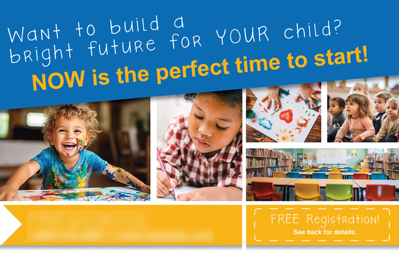 Historical direct-mail campaign artwork: Preschool Fills Classrooms With Bright, Deadline-Driven Registration Campaign