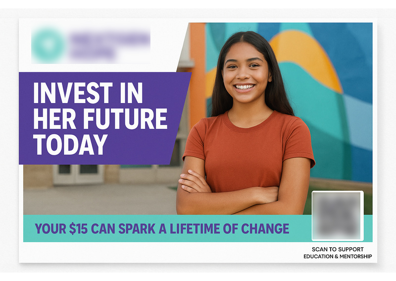 Historical direct-mail campaign artwork: Nonprofit Secures 74 Recurring Donors Through Postcard + OMNI QR Code Funnel