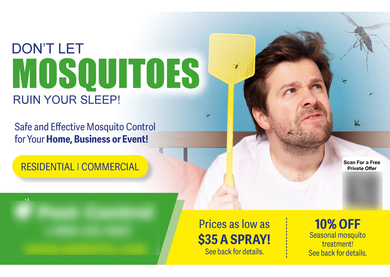 Historical direct-mail campaign artwork: 91 Customers Booked from “$35 Mosquito Spray” Postcard Campaign