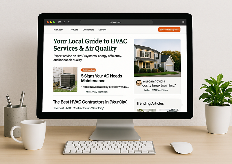 HVAC information website on a desktop monitor