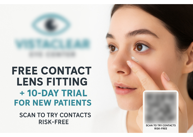 Historical direct-mail campaign artwork: Eye Center Books 109 Trials with Free Contact Lens Postcard Offer