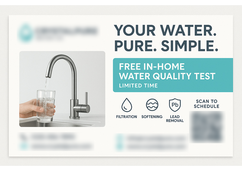 Historical direct-mail campaign artwork: Water Purification Company Books 53 In-Home Tests Using OMNI REACH AI Postcard Campaign