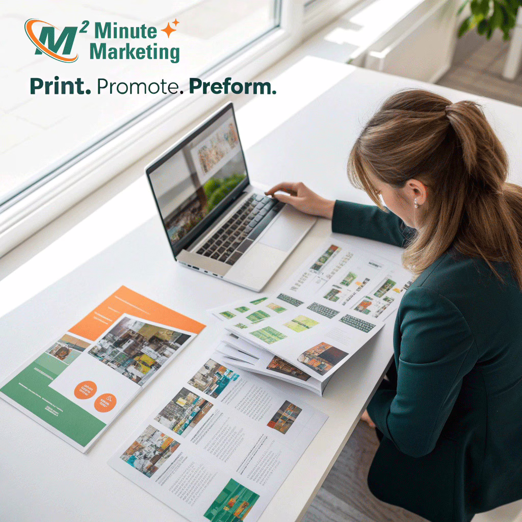 Marketing illustration: Postcards, Flyers, and Brochures: Professional Printing Made Easy
