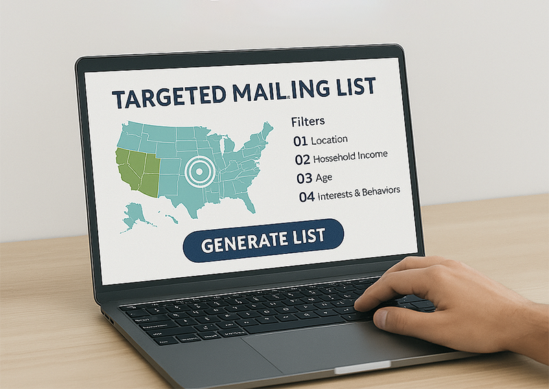 Laptop displaying mailing-list location filters