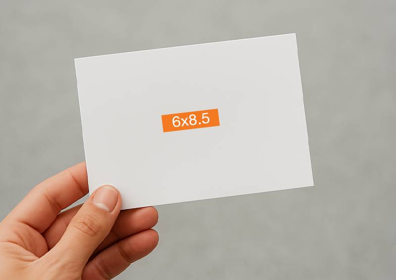 Jumbo postcard 6 x 8.5 inches held in hand, showcasing real postcard print size and quality.