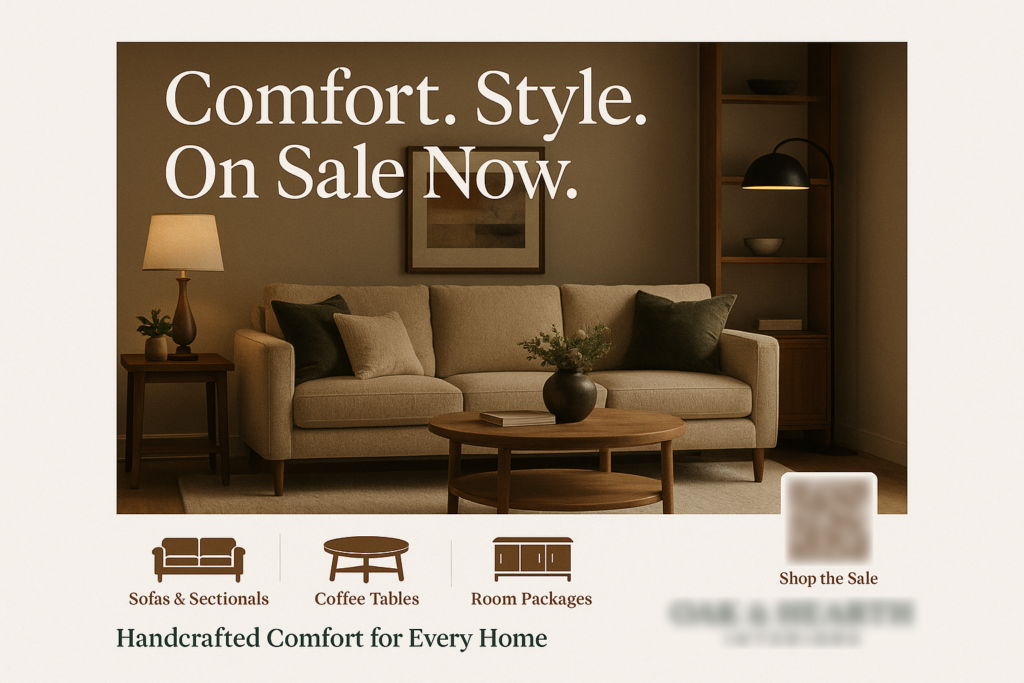 Historical direct-mail campaign artwork: Oak & Hearth Drives $95K in Sales with AI-Powered Comfort Campaign
