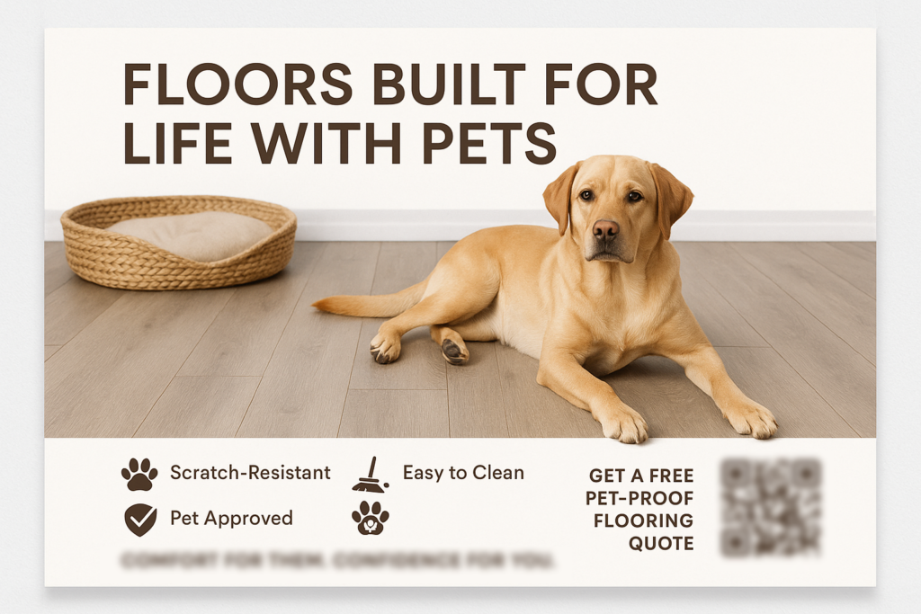 Historical direct-mail campaign artwork: Flooring Brand Closes $144K in Pet-Friendly Sales with Targeted Mailer