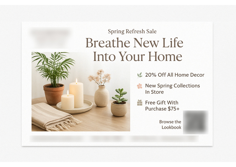 Historical direct-mail campaign artwork: Spring Decor Campaign Converts 288 Orders & $34K in Sales