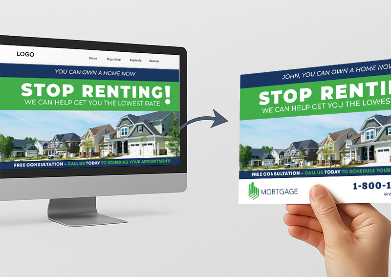 Real-estate postcard and matching digital advertisement