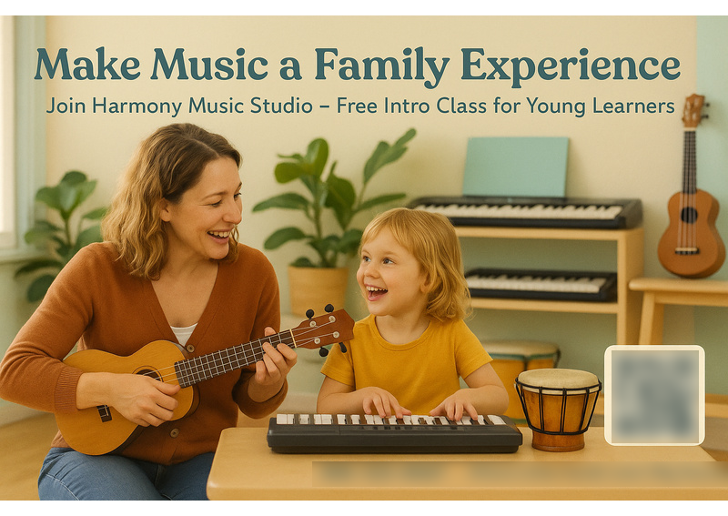 Historical direct-mail campaign artwork: Studio Enrolls 76 Kids with Family-Focused Music Class Postcard