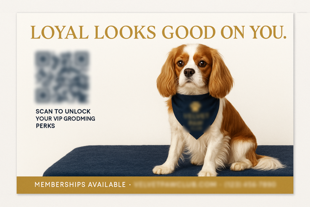 Historical direct-mail campaign artwork: Grooming Studio Increases VIP Membership Sales with Personalized Postcards & OMNI REACH AI