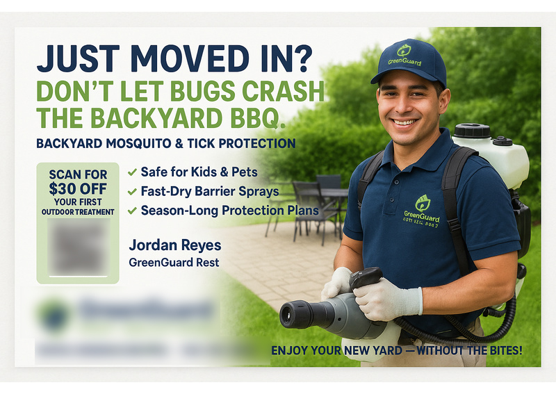 Historical direct-mail campaign artwork: 68 New Customers Added with GreenGuard Welcome Campaign