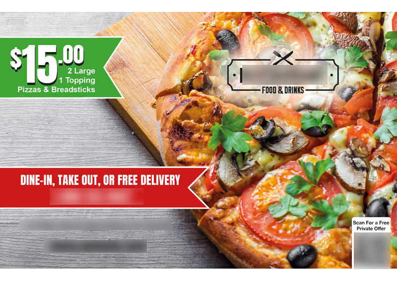 Historical direct-mail campaign artwork: Pizza Deal Brings in 312 New Orders in Under 2 Weeks