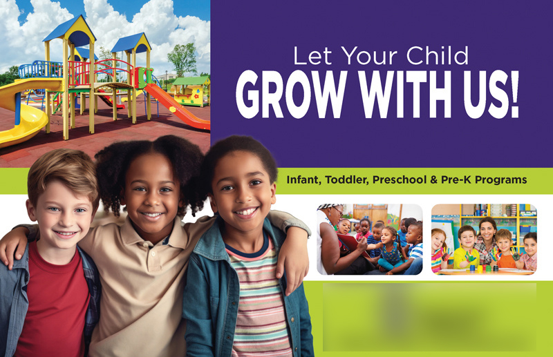 Historical direct-mail campaign artwork: Childcare Center Increases Enrollment With Bright, Trust-Building Postcard Campaign