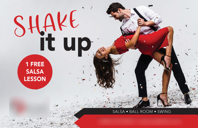 Historical direct-mail campaign artwork: Dance Studio Fills Salsa Classes with Free Trial Postcard Campaign