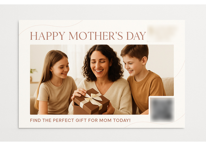 Historical direct-mail campaign artwork: Gift Retailer Drives Mother’s Day Sales with Emotional Postcard + QR Campaign
